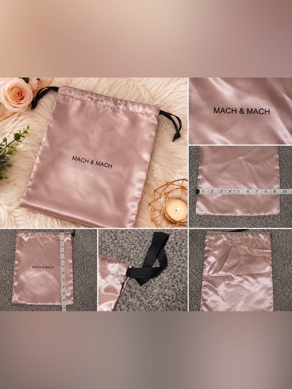 MACH & MACH Satin Dust Bag Rose Gold Pink Shoe Storage Pouch